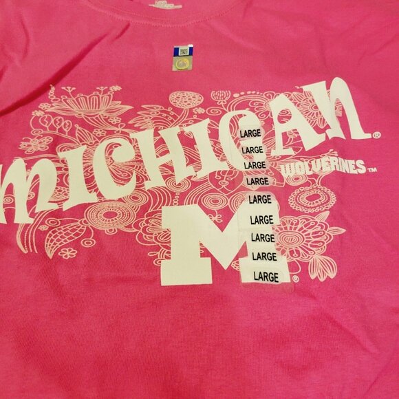 Women's University of Michigan Wolverines College Short Sleeve Shirt Sz Lg Pink - Picture 2 of 4